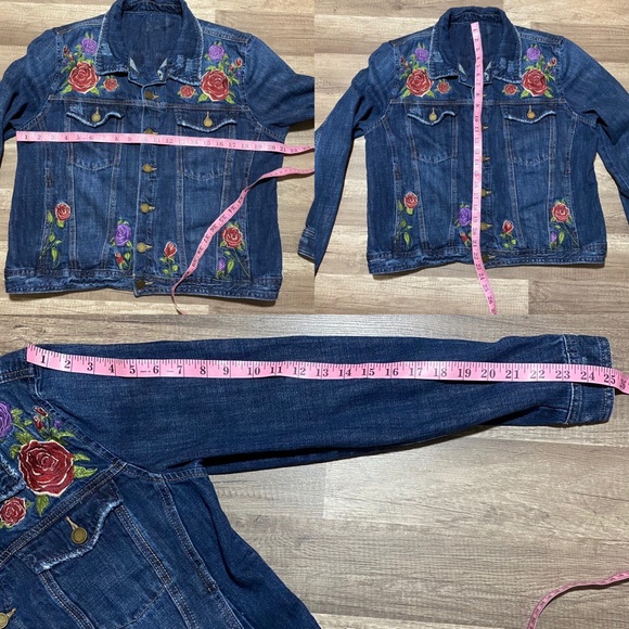 Blank NYC Distressed Floral Denim Jean Jacket - Picture 15 of 16